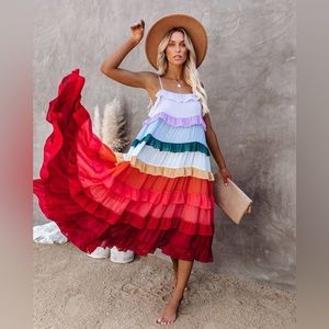 NWOT Storia Rainbow Ruffle Maxi Dress Medium